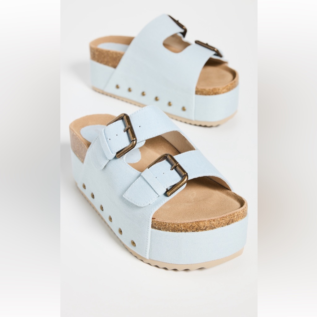 Intentionally Blank Light Blue Platform Slide Sandals